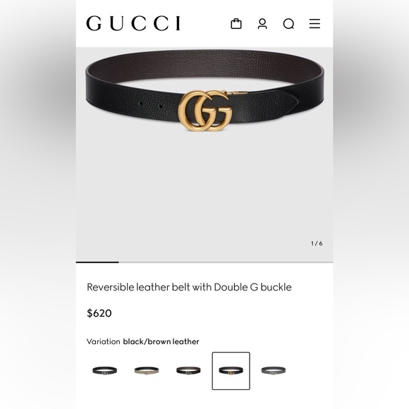 Gucci Black and Brown Reversible Belt with Gold GG Buckle